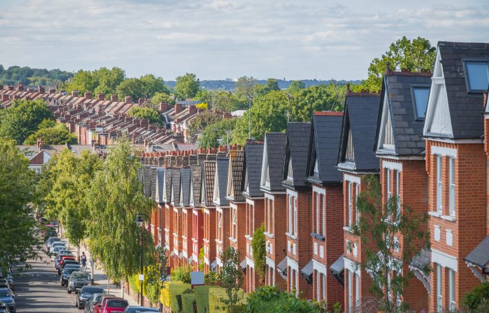 We need to be smart and prioritise land use opportunities with multiple goals such as nature-friendly spaces within new housing developments. Image shows a row of houses